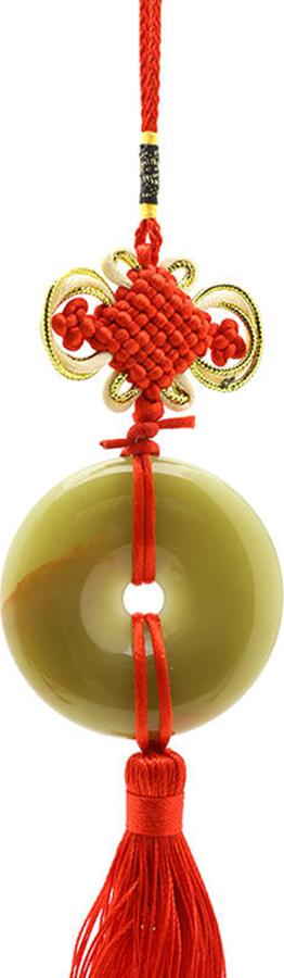 Dây Treo Ô Tô Đồng Tiền Ngọc Pakistan Tự Nhiên Nguyên Khối - Xanh Ngọc Có Vân Đỏ