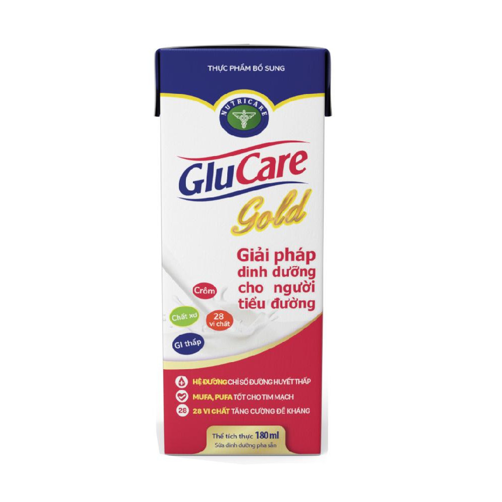 Lốc 8 hộp sữa pha sẵn Nutricare GLUCARE GOLD - giải pháp dinh dưỡng cho người tiểu đường (180ml x 8 hộp)