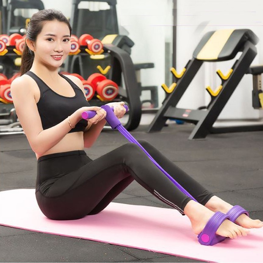 Bộ dây kéo tập cơ bụng cao su + Thảm tập Yoga 4mm (giao màu ngẫu nhiên)