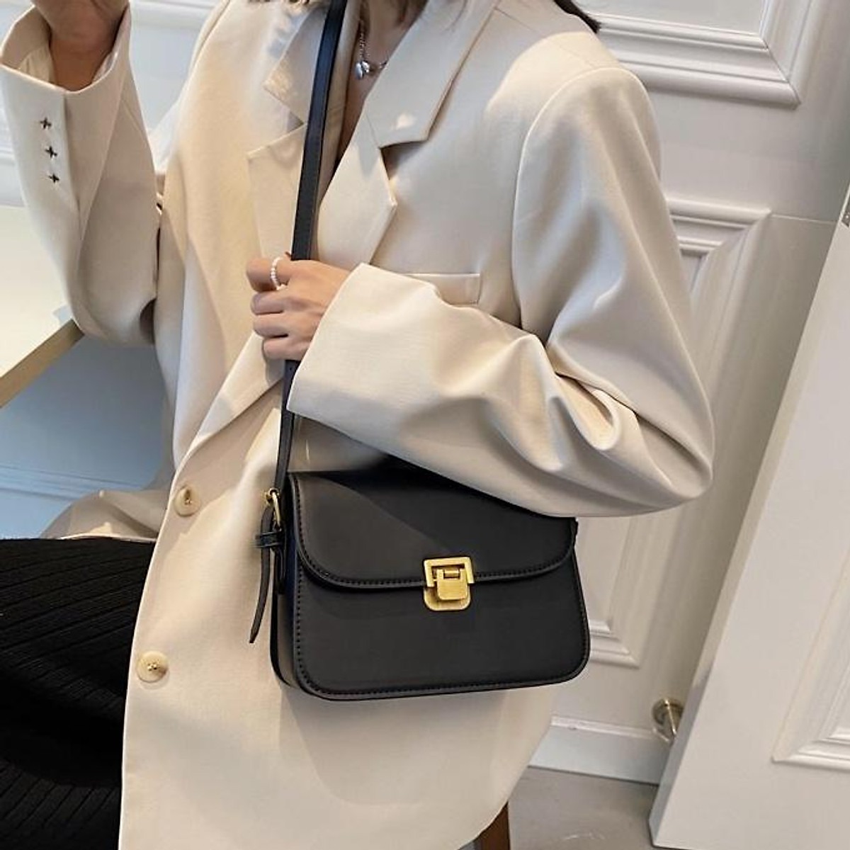 Túi Đeo Chéo, Túi Xách Nữ MiiZzu Khoá Gập Da Trơn Cao Cấp, Sang Trọng Phong Cách Hàn Quốc Mẫu Mới Size 22cm