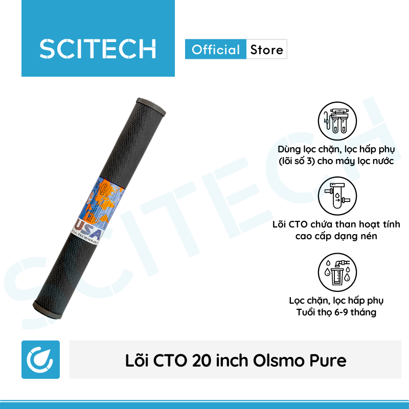 Lõi lọc nước số 3 CTO 20 inch Olsmo Pure by Scitech dùng trong máy lọc nước RO, bộ lọc thô - Hàng chính hãng