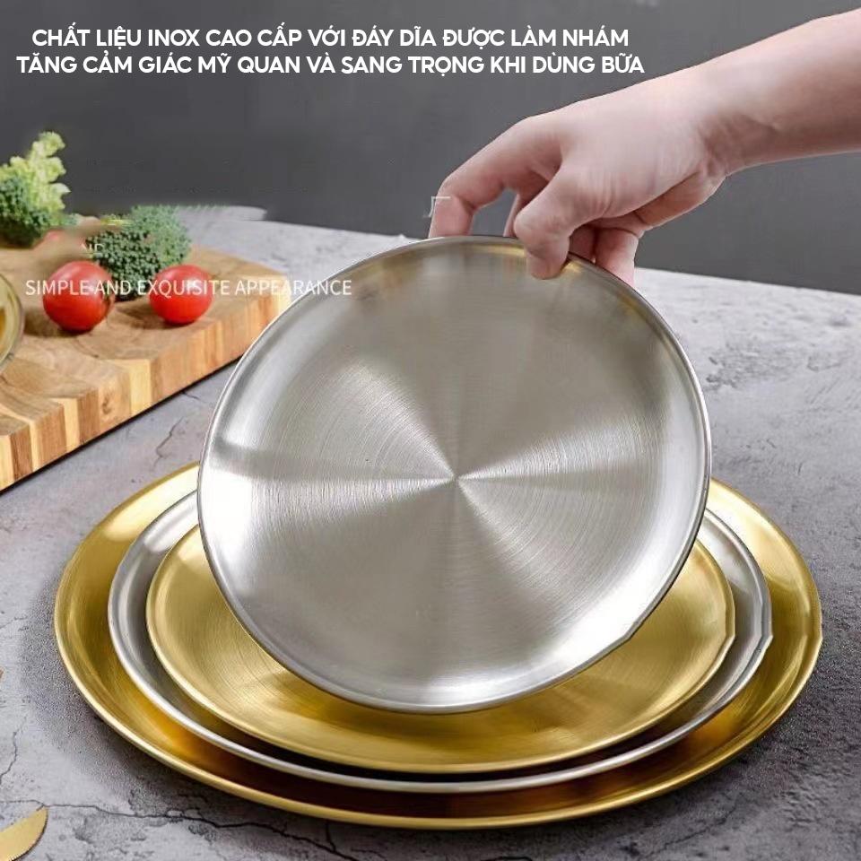 Dĩa Ăn Tròn Dĩa Đựng Trái Cây Hoặc Décor Bàn Ăn Bằng Inox Màu Bạc Và Vàng Sang Trọng Đủ Loại Kích Cỡ BXG-111
