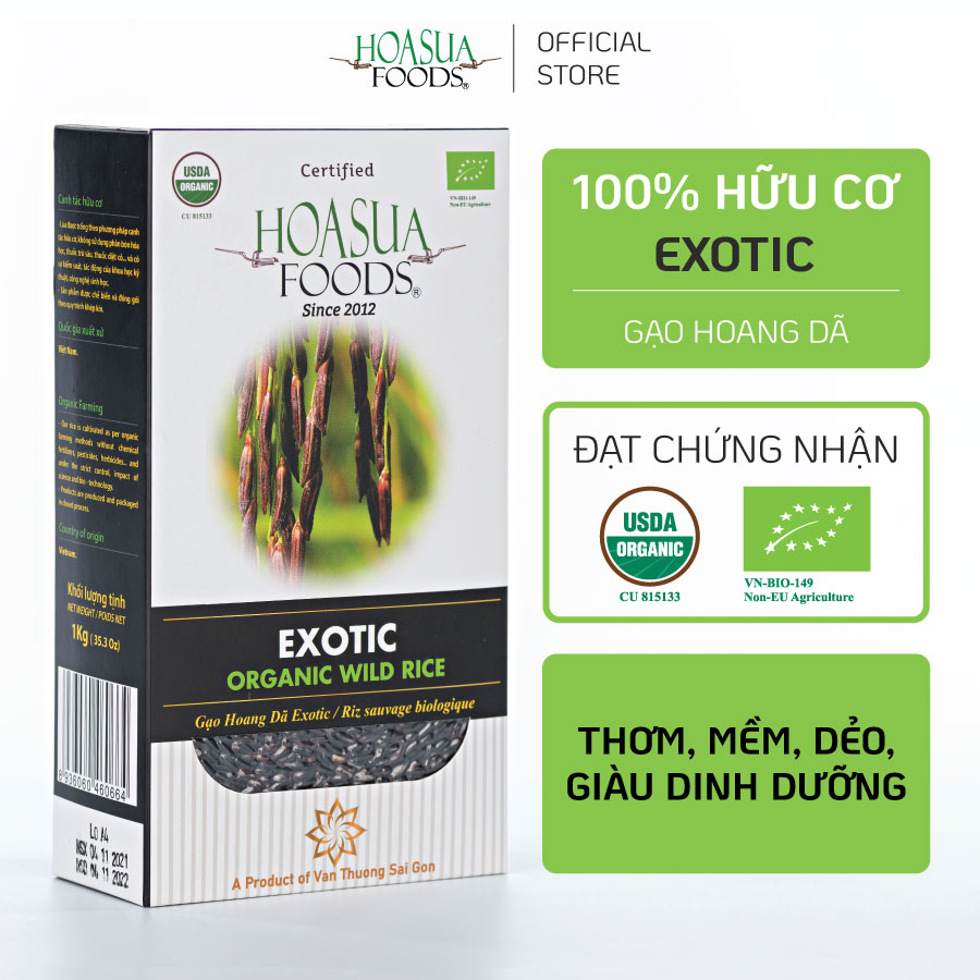 Gạo Hoang Dã Hữu Cơ Exotic HOA SUA FOODS - dẻo thơm hạt tròn 1KG