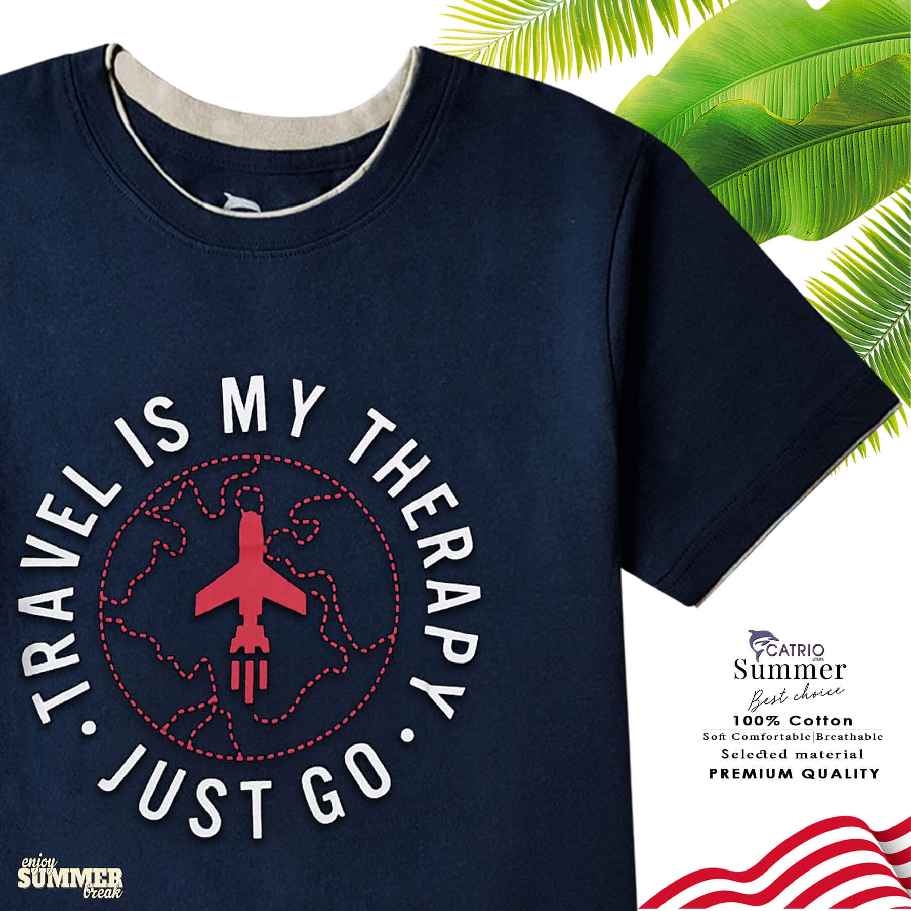 ÁO THUN BÉ TRAI NGẮN TAY CATRIO hình tên lửa therapy, màu NAVY là áo phông trẻ em từ 5 tuổi đến 12 tuổi thuộc BST quần áo trẻ em CATRIO du lịch hè năm 2021
