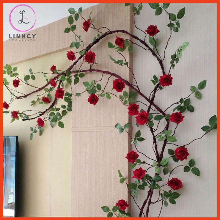 Hoa giả, dây hoa hồng leo kim cương dài 3m cao cấp trang trí tường, ban công, xích đu, làm đạo cụ chụp ảnh