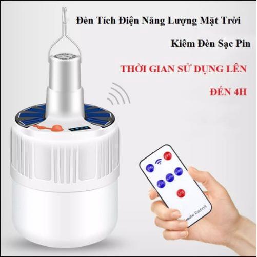 Bóng đèn LED tích điện năng lượng mặt trời 100W siêu sáng có điều khiển + cáp sạc, 3 mức sáng