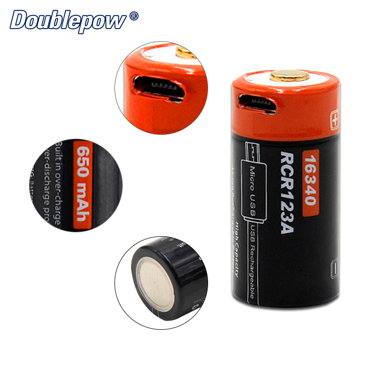 Pin Sạc Cổng Micro USB 3.7V 650mAh 16340 Doublepow DP-CR123A - Hàng Chính Hãng