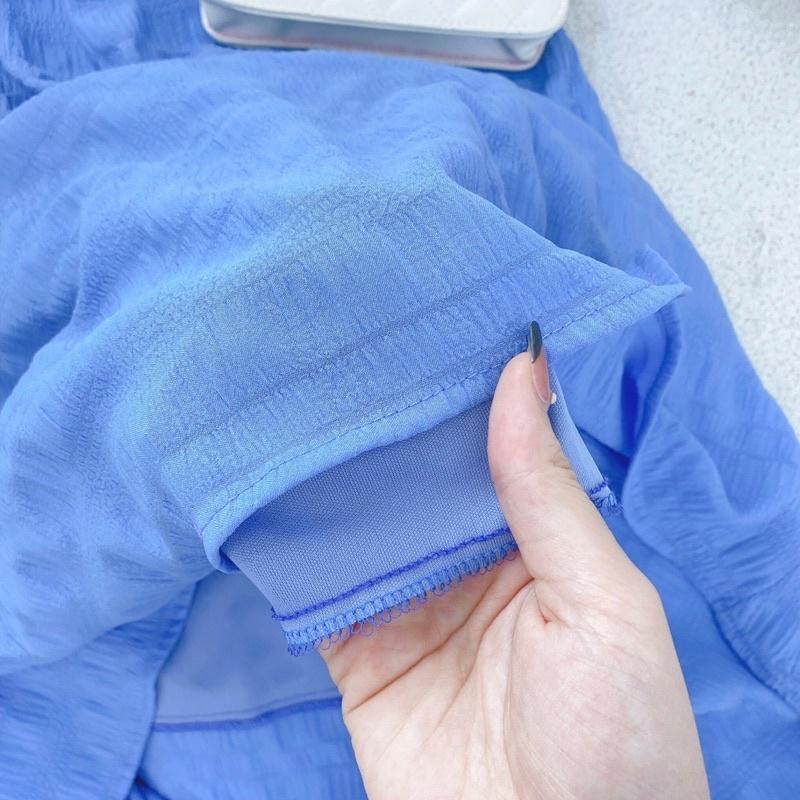 Đầm 2 dây màu xanh dương dáng xòe, Đầm maxi 2 dây dài Cao Cấp đính nút ngực, nữ tính quyến rũ MiNhi