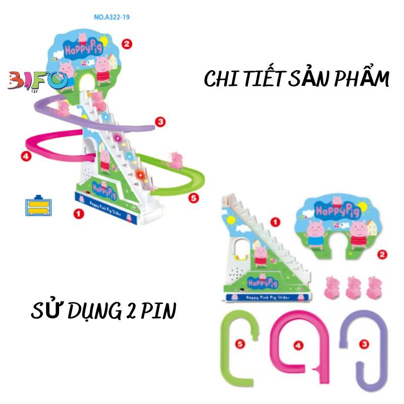 Đồ chơi Poli, heo Peppa, tàu lượn leo cầu thang có đèn có nhạc cho bé