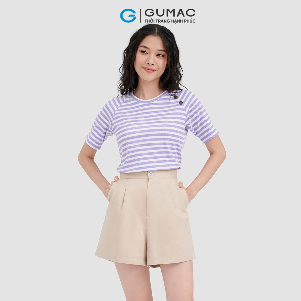 Áo thun sọc GUMAC ATC10063 phối nút cá tính dễ thương