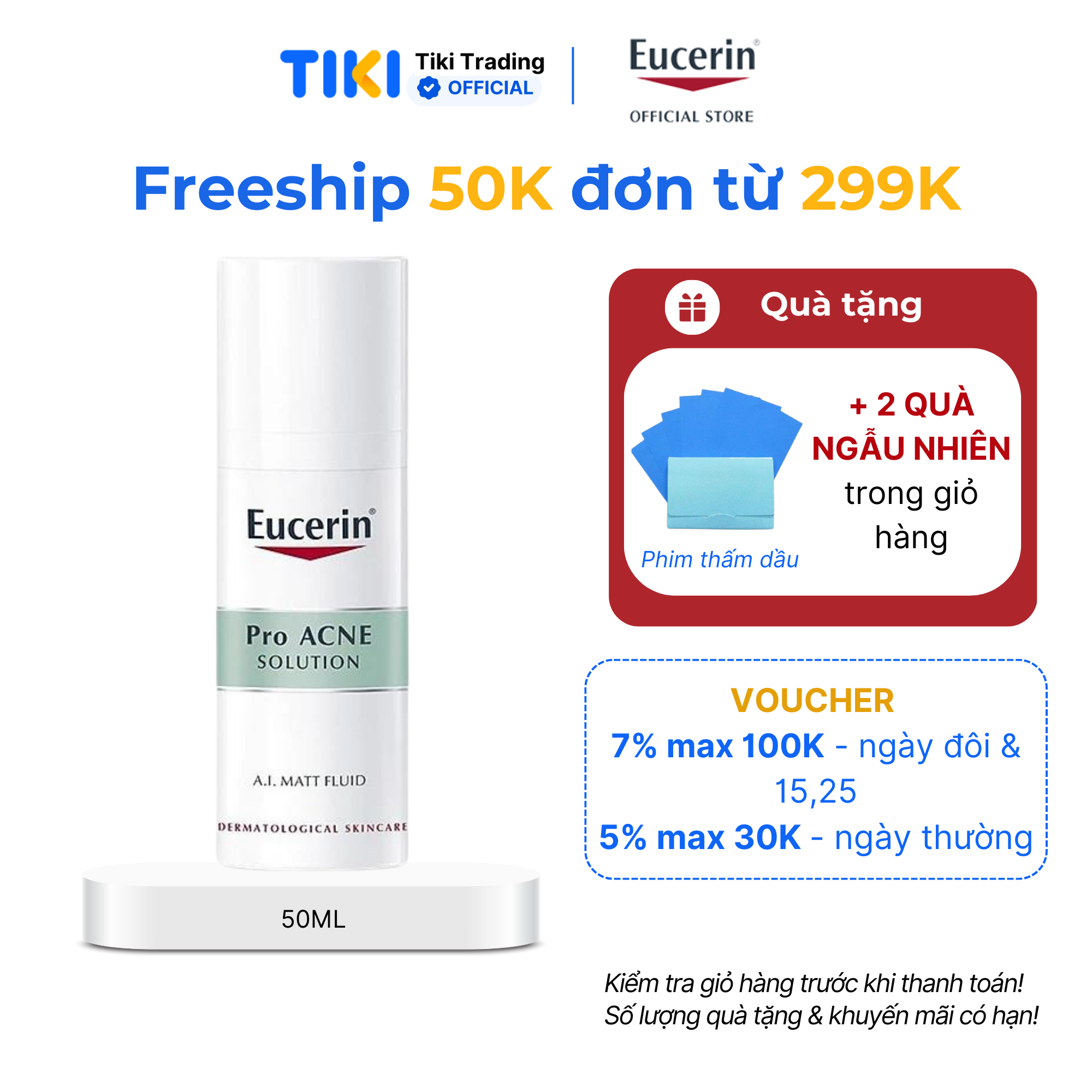 Kem dưỡng ẩm kiểm soát nhờn &amp; giảm mụn Eucerin Matt Fluid 50ml
