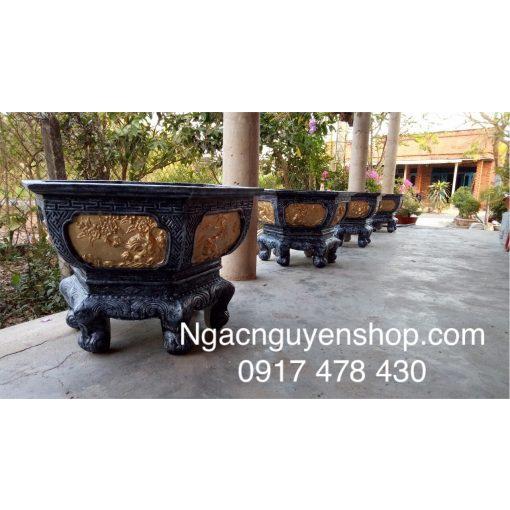 Khuôn lục giác 75 composite bộ gồm chậu và chân đầy đủ lòng trong hoa văn nổi