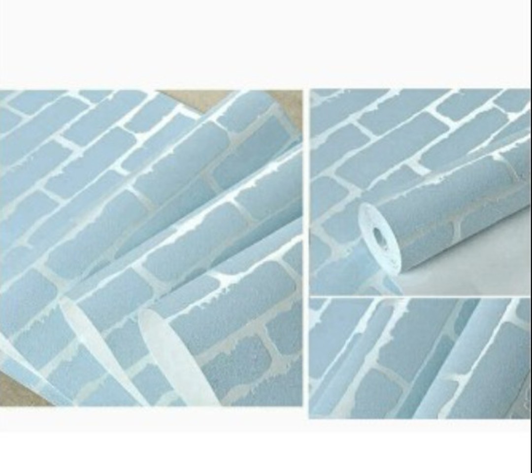 5m Giấy dán tường keo sẵn 3D vân nổi gạch xanh
