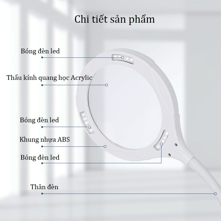 Kính Lúp Kẹp Bàn Có Đèn V4 K3132 ( Thấu Kính Thủy Tinh 110mm, Phóng Đại 5X )