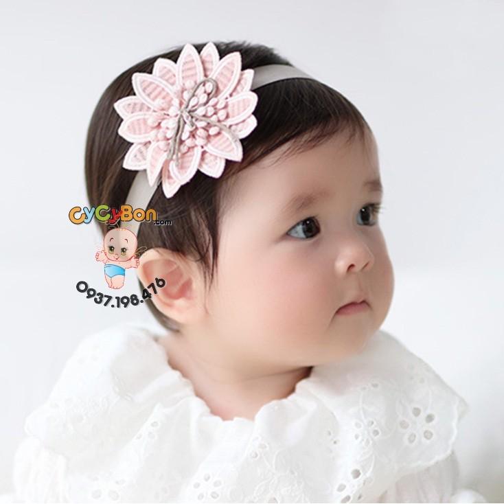 Băng Đô Bông Cúc Ren Nhụy Vải Cực Sang Cho Bé Gái
