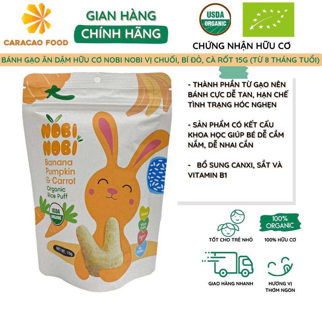 Bánh gạo ăn dặm hữu cơ cho bé Nobi Nobi vị chuối, bí đỏ, cà rốt 15g (Từ 8 tháng tuổi), Bánh ăn dặm cho bé