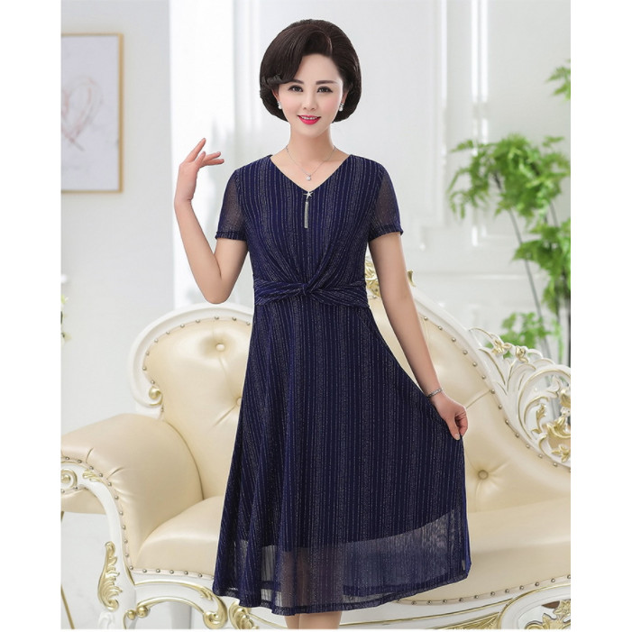 Váy đầm trung niên cho mẹ  Kim Tuyến xoắn Eo cao cấp - Dáng dài dự tiệc sang trọng