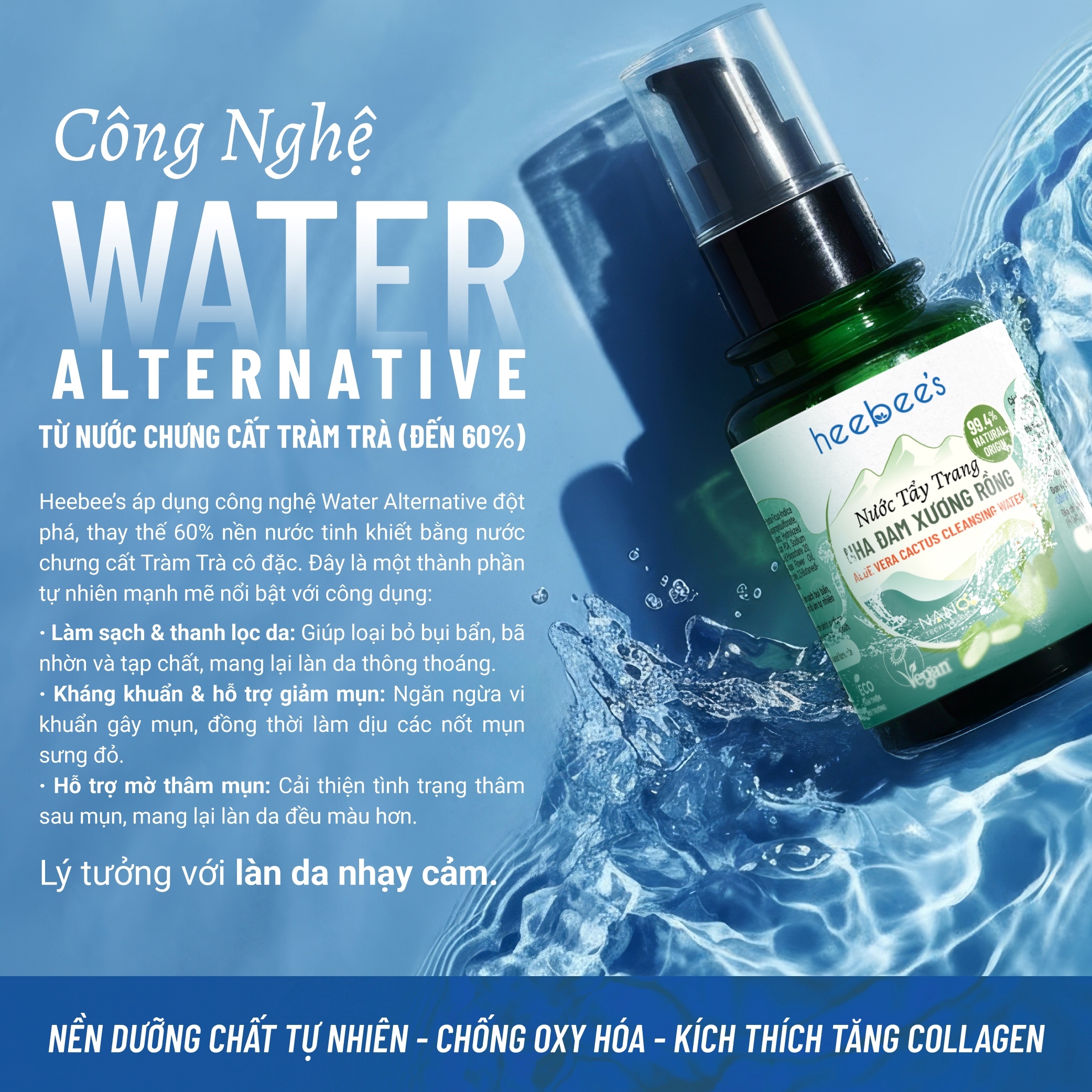 Nước Tẩy Trang Thuần Chay Nha Đam Xương Rồng Heebee’s Sạch Sâu, Dịu Nhẹ, Ngừa Mụn, Cho Da Nhạy Cảm, Không Khô Da 110ml