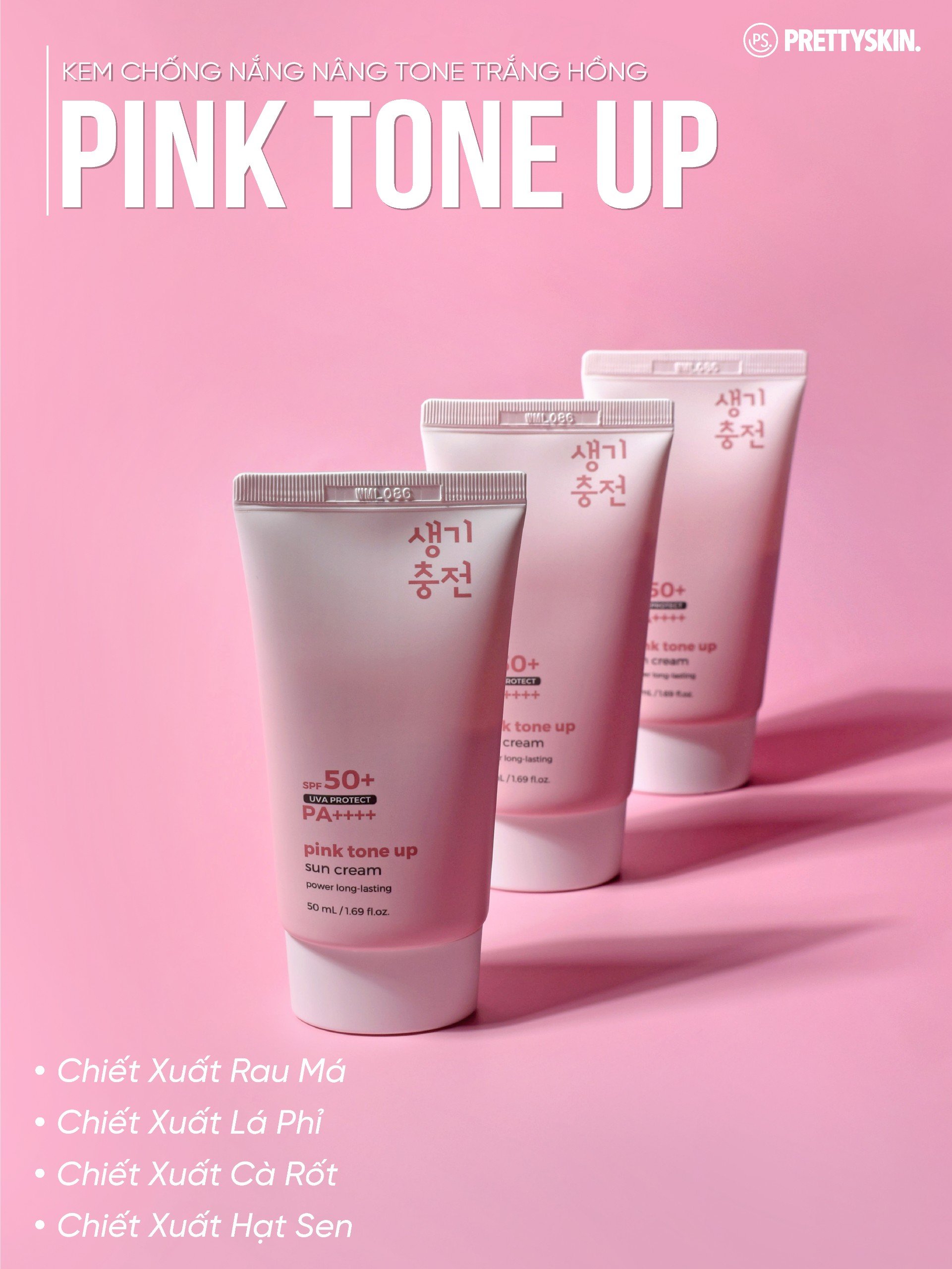 Kem chống nắng nâng tone trắng hồng Prettyskin Pink Tone Up SPF 50+ PA++++