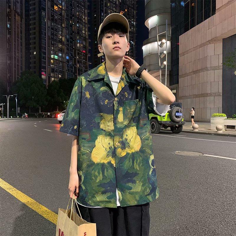 Áo sơ mi nam ngắn tay form rộng in họa tiết thời trang