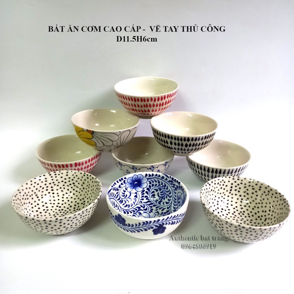 Bát ăn cơm cao cấp D11.5H6cm họa tiết Vẽ tay thủ công siêu đáng yêu - Xưởng gốm sứ cao cấp Authentic bat trang