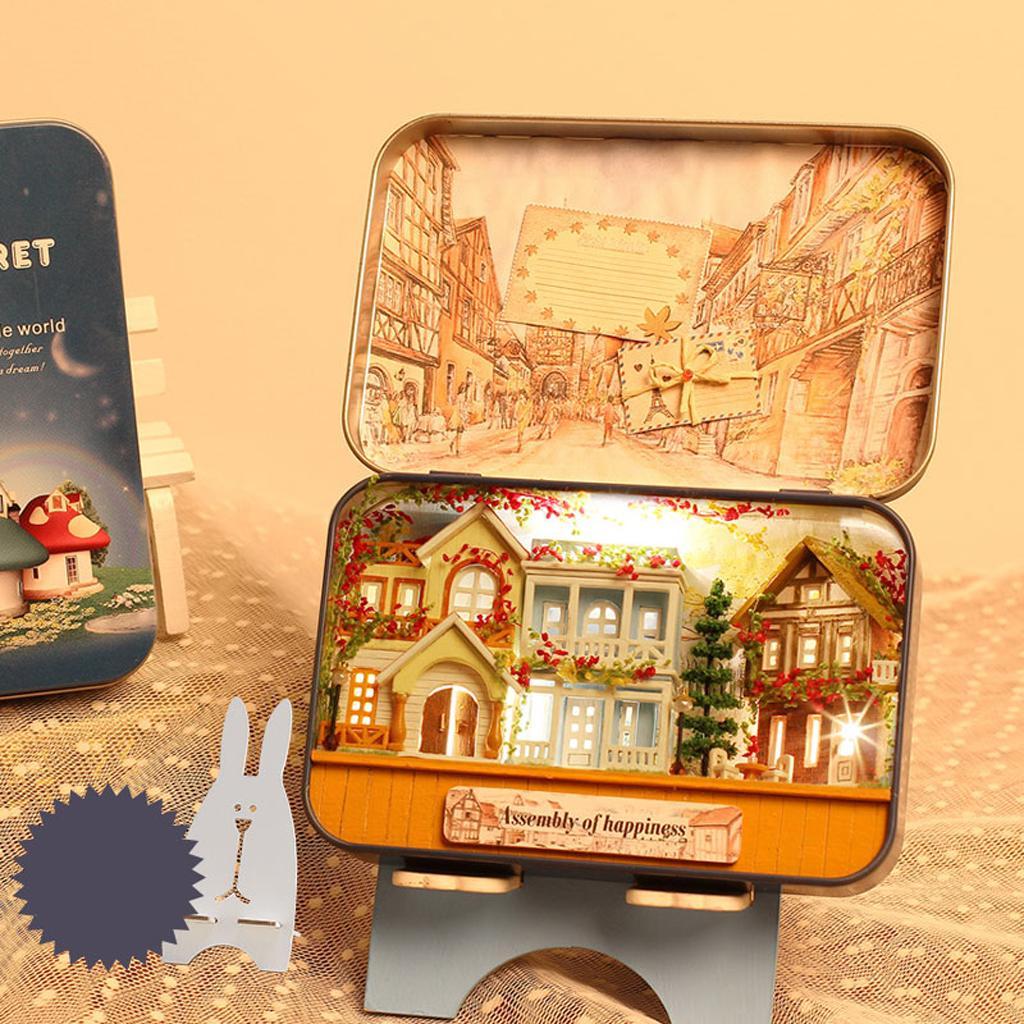 Wooden Dollhouse House Kit with Lights DIY Puzzle Toys Creative Room Romantic Dollhouse Decor Accessory for Kids Women Friends Adults