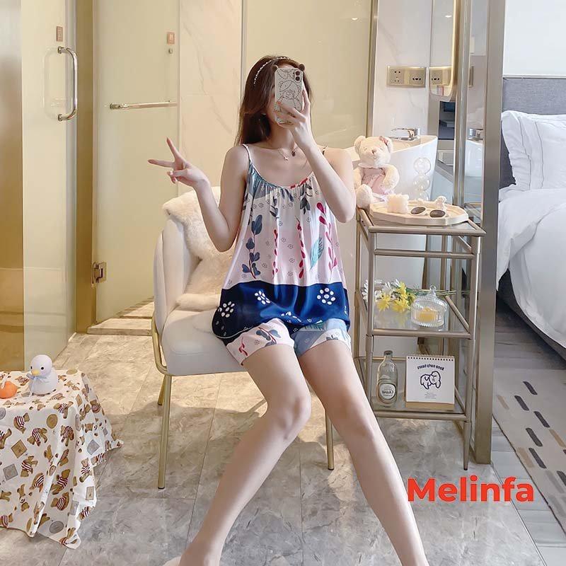 Bộ đồ ngủ nữ, bộ mặc nhà áo hai dây, quần short chất vải lanh lụa cotton,mặc mùa hè thoáng mát, bộ lanh nữ mã VABD0180