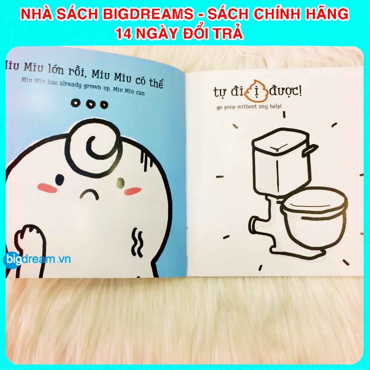 BẢN MỚI SONG NGỮ Miu Miu Tự Lập - Đi Ị Ehon Kĩ Năng Sống Cho Bé 1-6 Tuổi Miu miu hiểu chuyện Miu bé nhỏ