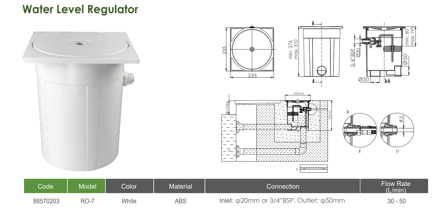 Hộp cân bằng nước Emaux RO-7
