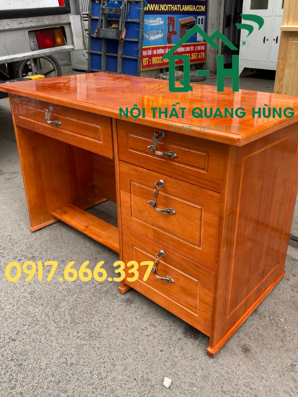 BÀN LÀM VIỆC GỖ THÔNG 4 NGĂN KÉO MÀU NÂU DÀNH CHO VĂN PHÒNG CAO CẤP