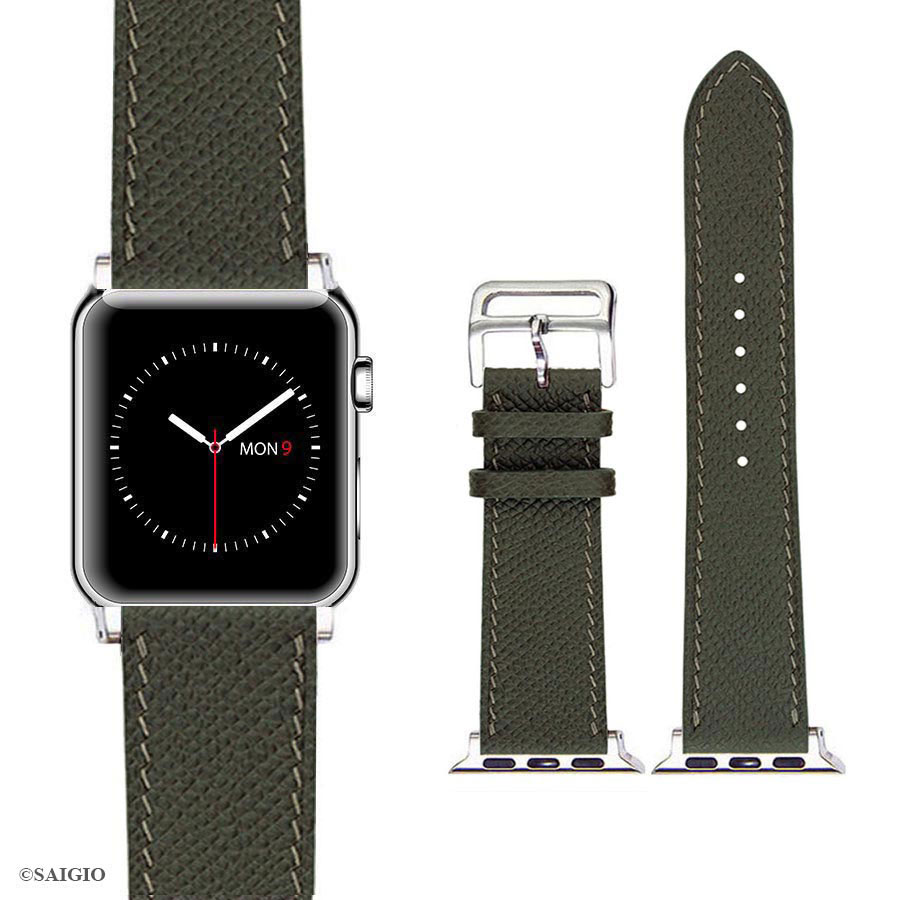 Dây Đồng Hồ Apple Watch 41mm 40mm 38mm, Chất Liệu Da Bê EPSOM Thảo Mộc Cao Cấp, Nhập Khẩu Từ Châu Âu, Dây Đeo Phong Cách Hiện Đại và Sang Trọng, Tương Thích Các Phiên Bản Series 8/7/6/5/4/3/2/1/SE/SE2 - Xanh Midnight Green - ADAPTER ĐEN