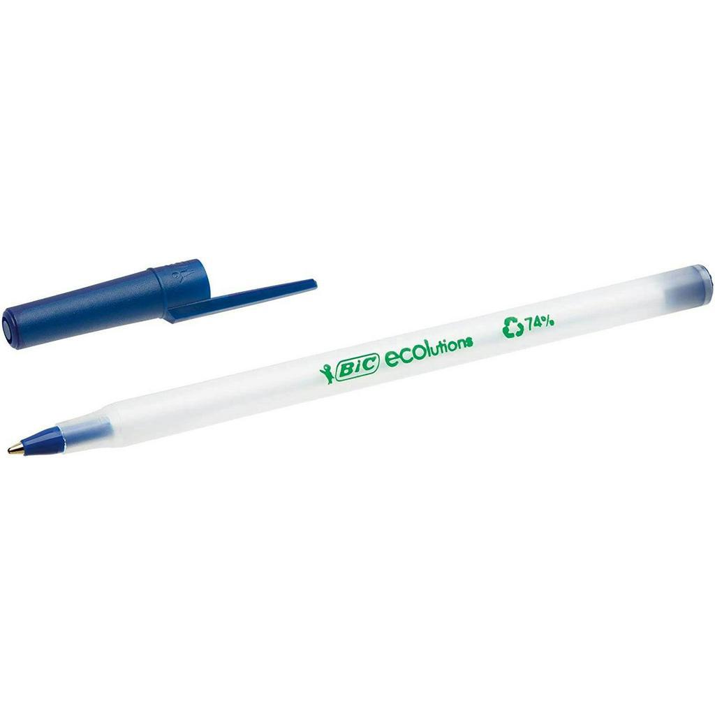 Bút bi xanh êm mượt BIC Ecolutions/ Revolution Round Stic, cỡ ngòi 1.0mm, với chất liệu nhựa tái chế đến 97%, 1 cây