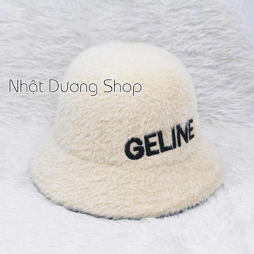 Mũ bo cụp lông thỏ, nón tai bèo vành tròn hàng quảng châu thêu chữ Geline, vành 5cm phù hợp cho bạn nữ đội đi du lịch.