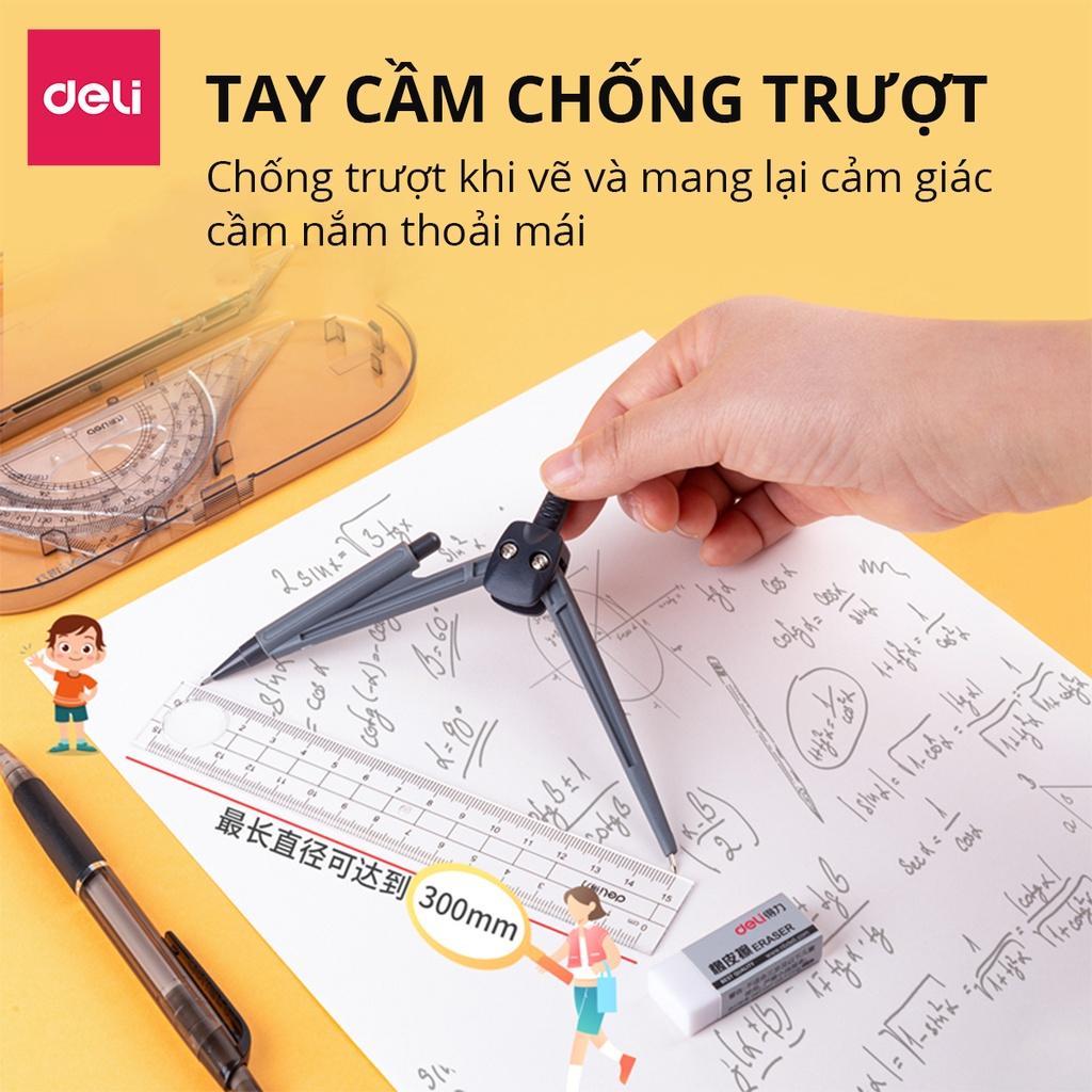 Set 8 Món Bộ Thước Kẻ Compa Eke Thước Đo Độ Tẩy Bút Chì Chuyên Dụng Cụ Học Tập Cho Học Sinh Deli - Đồ Dung Học Tập - 9591