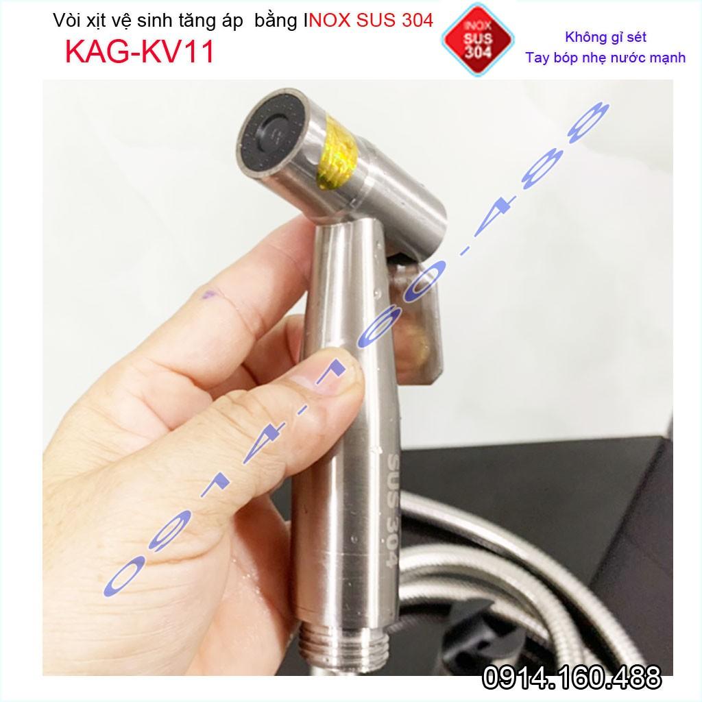 Vòi xịt vệ sinh KAG-KV11 SUS304, xịt rửa bồn cầu inox mờ tia nước mạnh chịu áp cao lực chung cư siêu bền sử dụng tốt