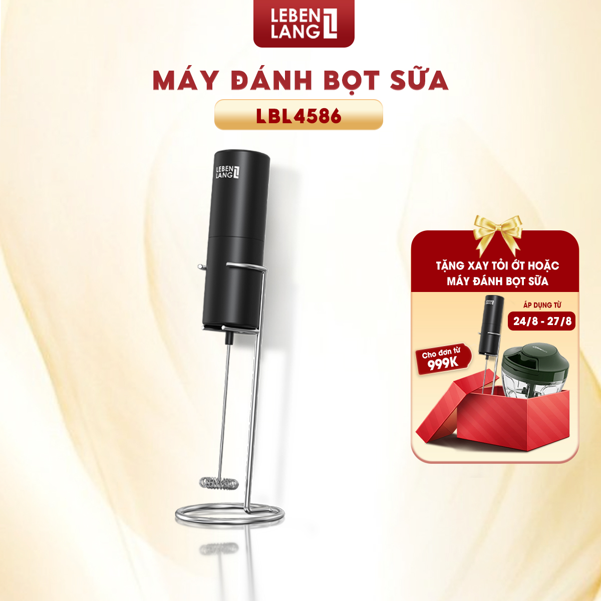 Máy đánh bọt cầm tay Lebenlang LBL4586, chạy bằng PIN 2A tiện lợi, công suất 10W – hàng chính hãng