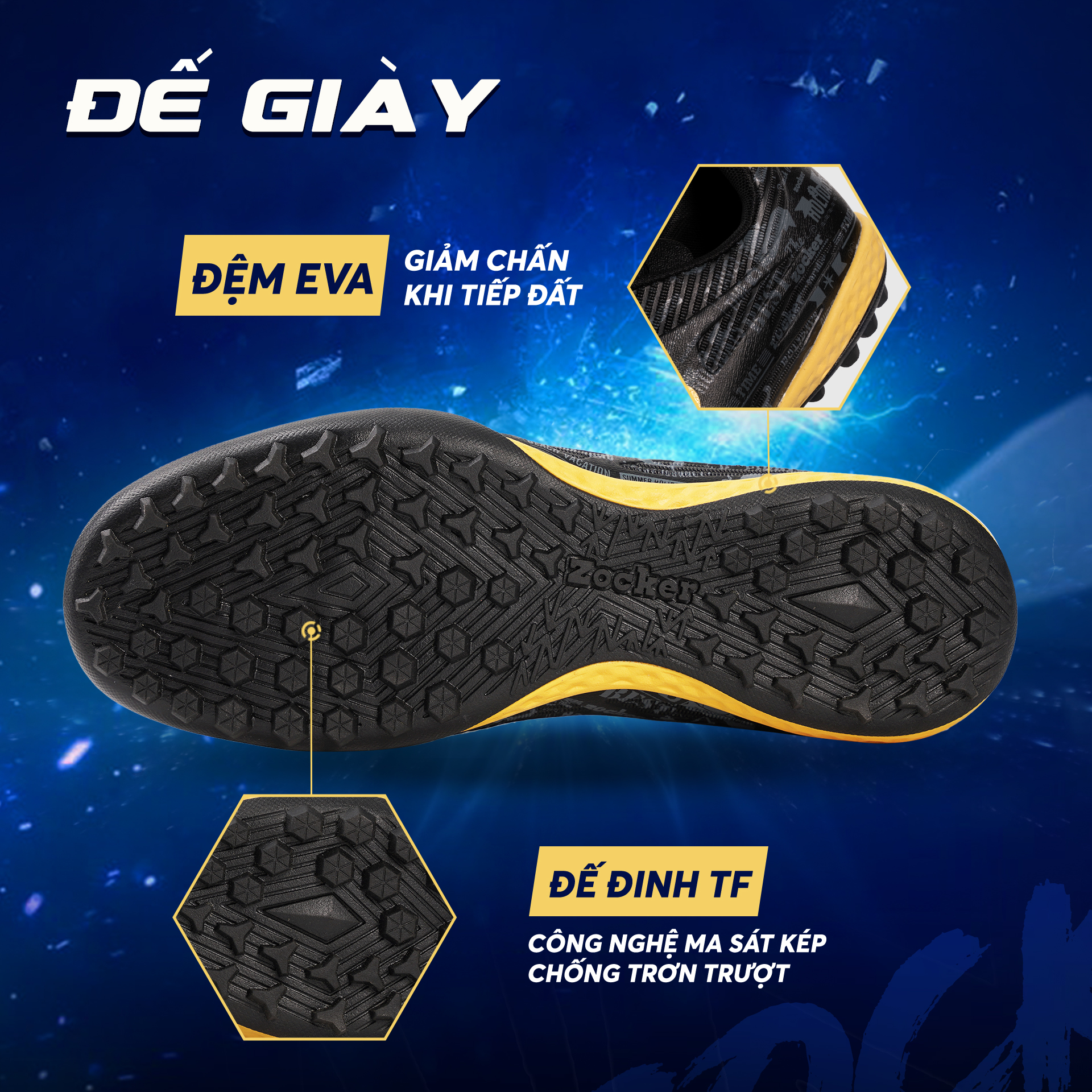 Giày Bóng Đá Sân Cỏ Nhân Tạo Zocker Winner E Màu Đen, Giày Đá Banh Ôm Chân Lưỡi Gà Liền Tặng Kèm Tất