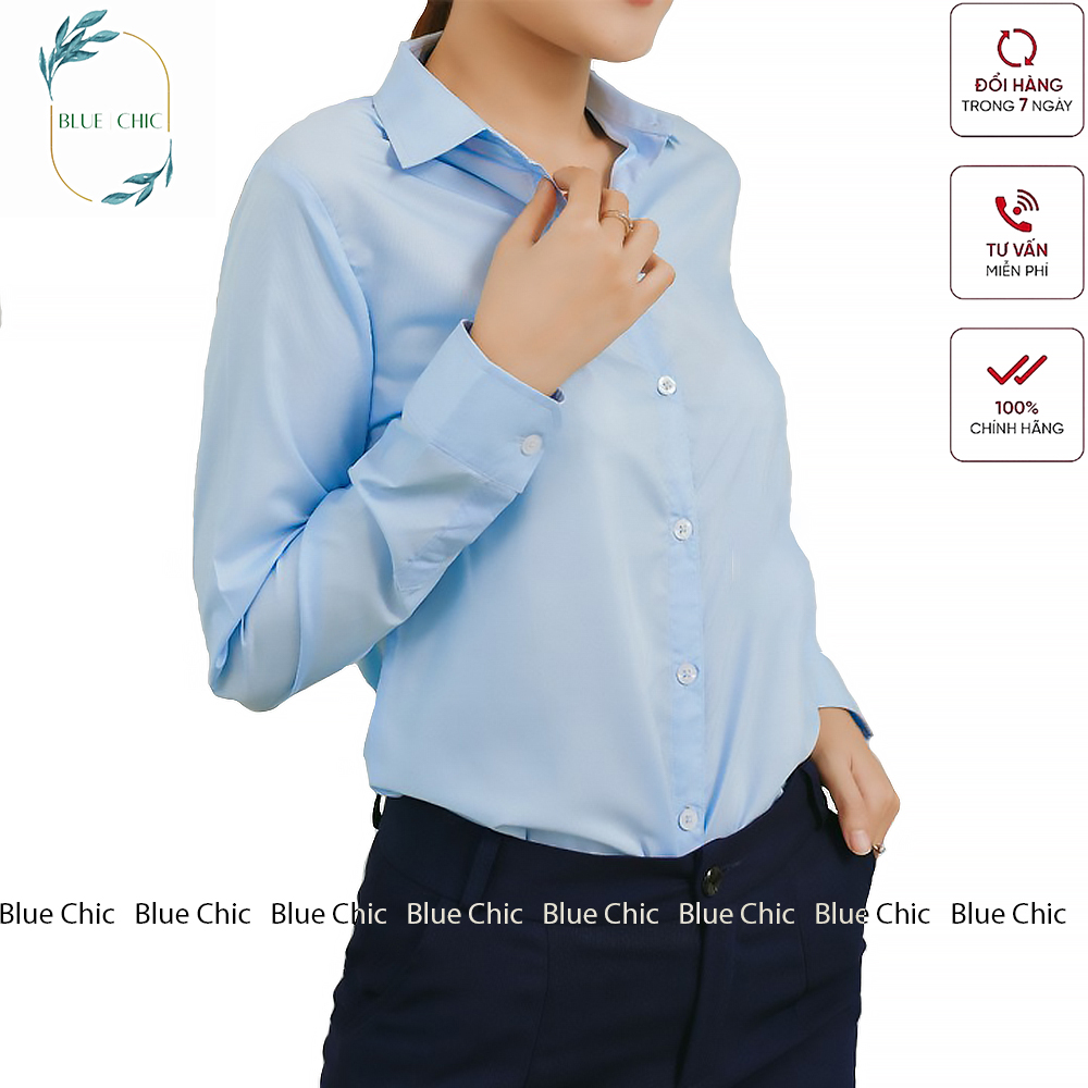 Áo sơ mi nữ Blue Chic dài tay form rộng kiểu sơmi màu trắng xanh đẹp thời trang công sở đi học