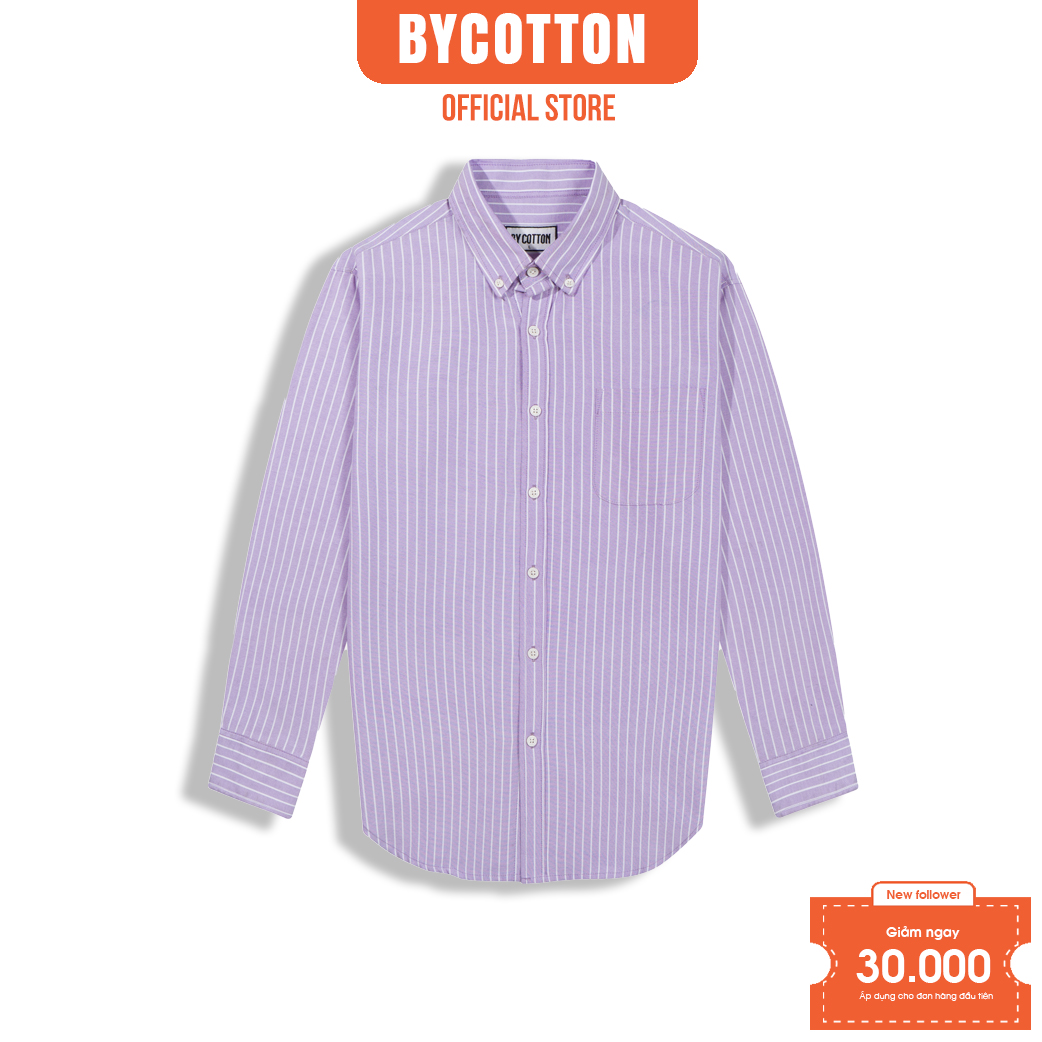 Áo Sơ Mi Nam Dài Tay Tím Phối Sọc BY COTTON Purple Stripes Oxford