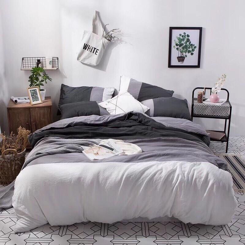 Bộ chăn ga cotton đũi cao cấp nhập khẩu Hàn Quốc pha màu 4 món chất mát lạnh