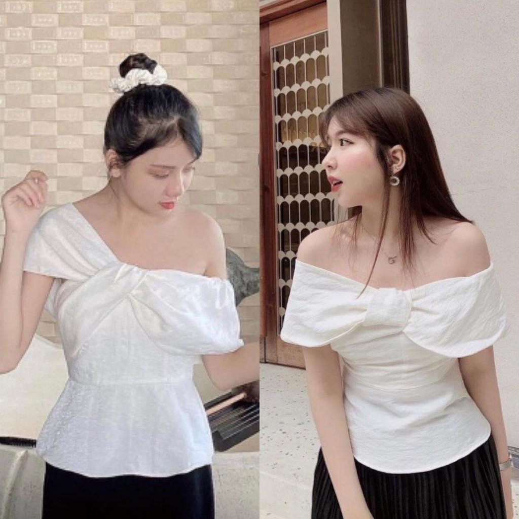 Áo peplum nơ trễ vai thanh lịch