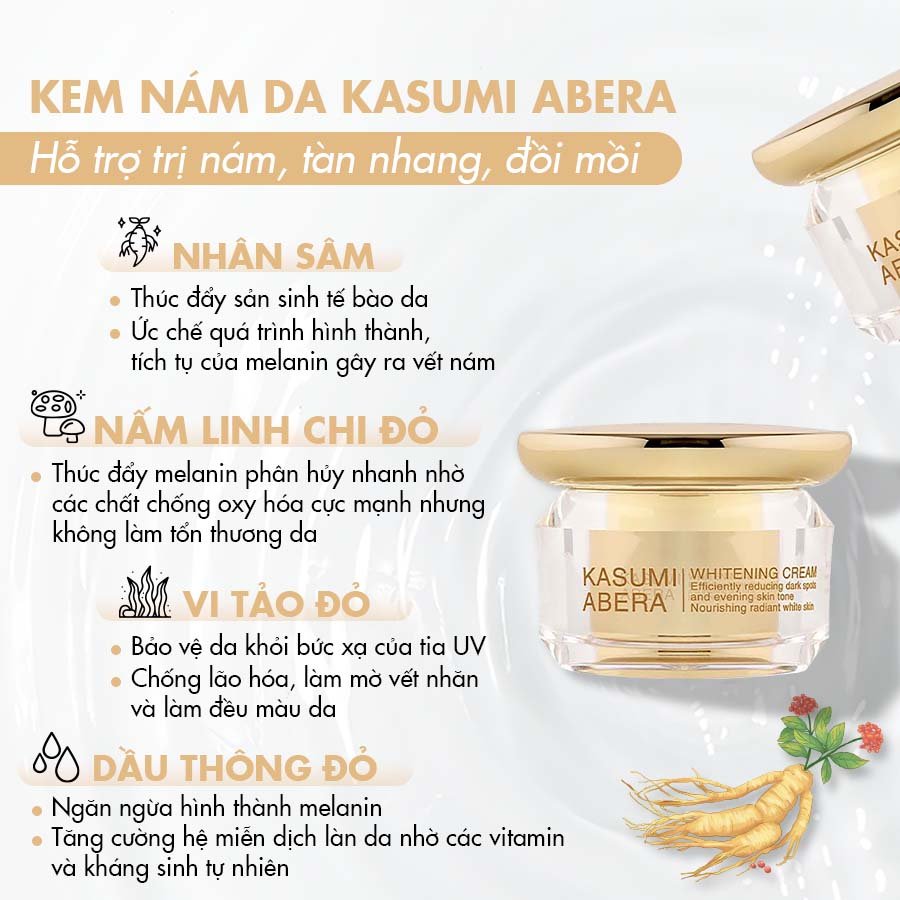 Combo 2 Kem nám da Kasumi Abera 20g làm mờ nhanh vết nám da, tàn nhang, đồi mồi & dưỡng da trắng sáng