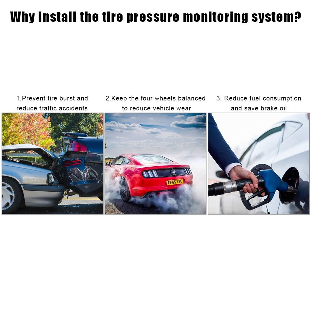 Màn hình LCD kỹ thuật số USB cảnh báo an ninh tự động TPMS với 4 cảm biến/thời gian/áp suất lốp/năng lượng mặt trời