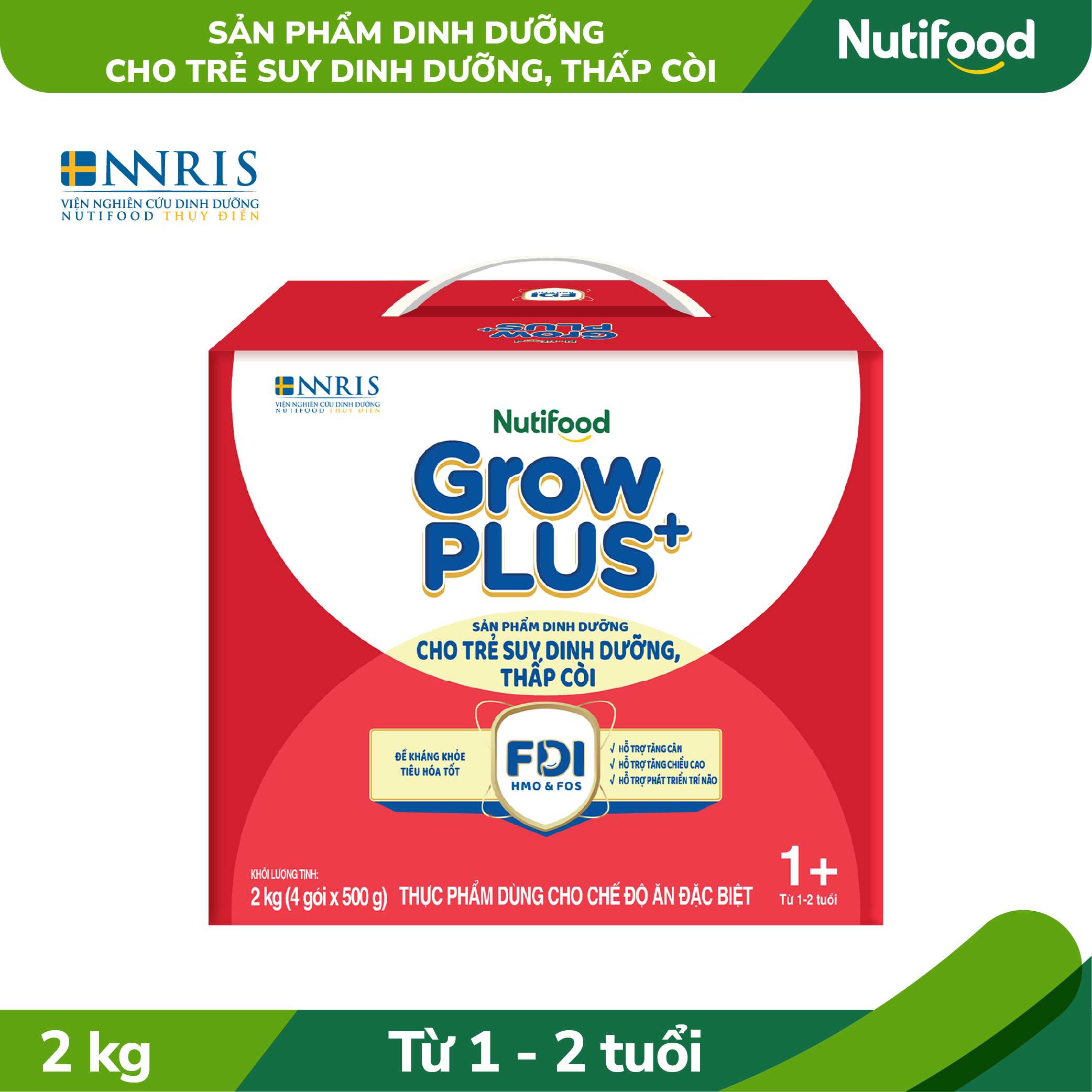 Sữa bột Nutifood GrowPLUS+ Suy Dinh Dưỡng (Đỏ) 1+ Hộp Giấy 2 KG