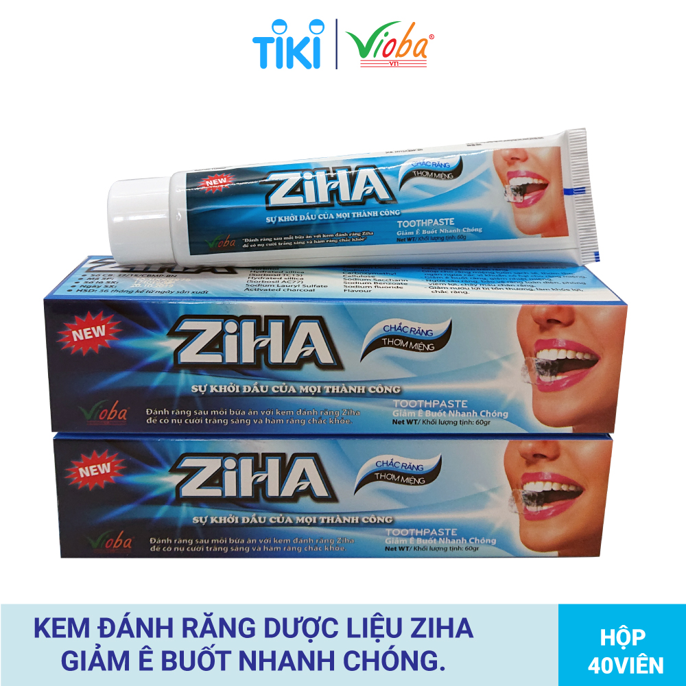 [2 hộp]  Kem đánh răng ZIHA - Giảm ê buốt nhanh chóng, giảm nhiệt miệng. Làm sạch, loại bỏ chất bẩn, mảng bám trên răng, giúp răng chắc khỏe, trắng sáng tự nhiên, giữ hơi thở thơm mát. Hộp 60g.