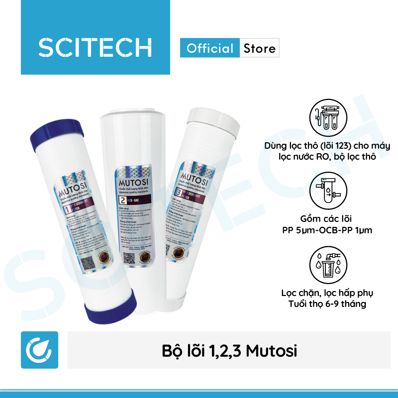 Bộ lõi 123 by Scitech (Lõi PP5-OCB-PP1 dùng thay thế máy lọc nước Mutosi) - Hàng chính hãng