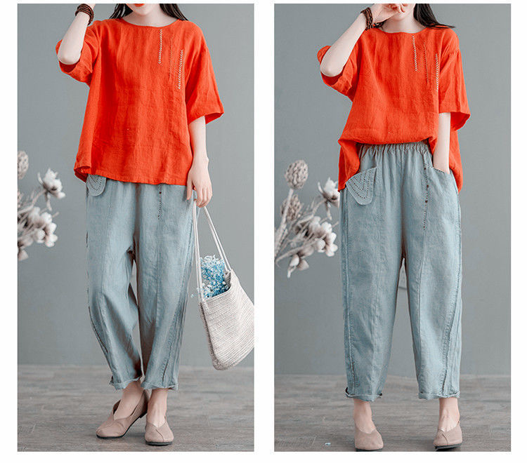 Hình ảnh Áo đũi nữ form rộng fullsize M đến 2XL họa tiết thêu dễ mix đồ Đũi Việt DV17