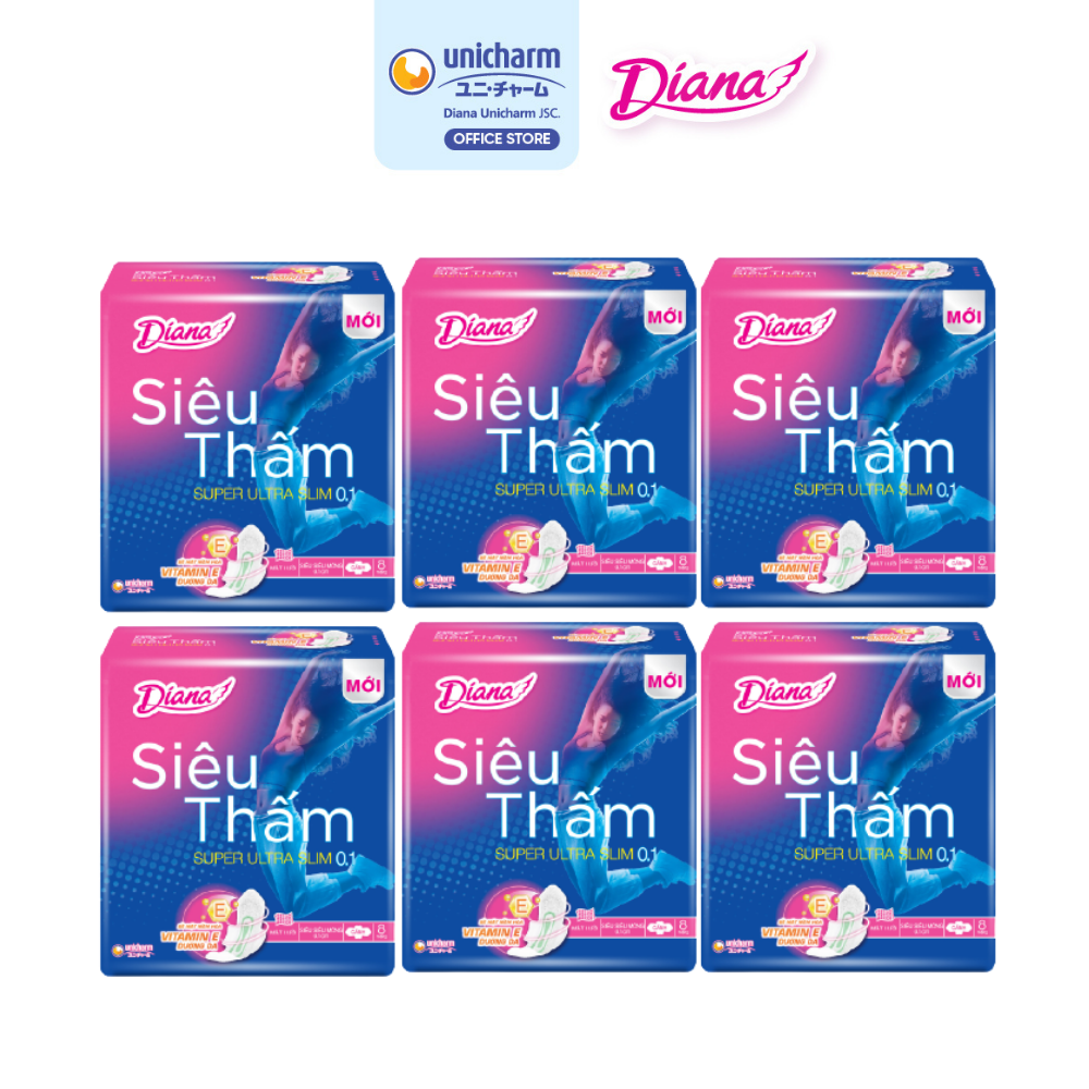 Combo 6 Băng Vệ Sinh Diana Siêu Thấm Siêu Mỏng 0.1 (Gói 8 Miếng)