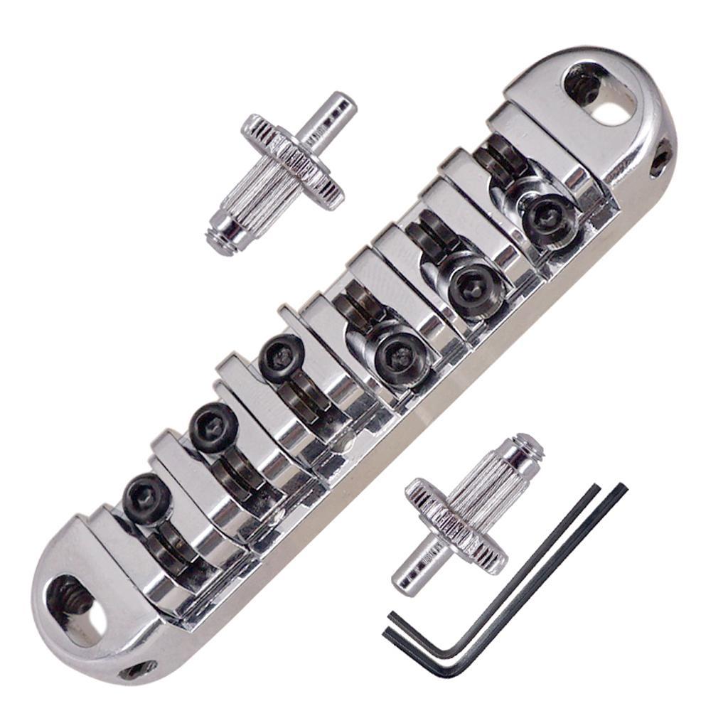 6 String Guitar Trapeze Tailpiece Bridge with Roller Saddle Bridge, Lock Posts and Wrench for Jazz Archtop Guitar