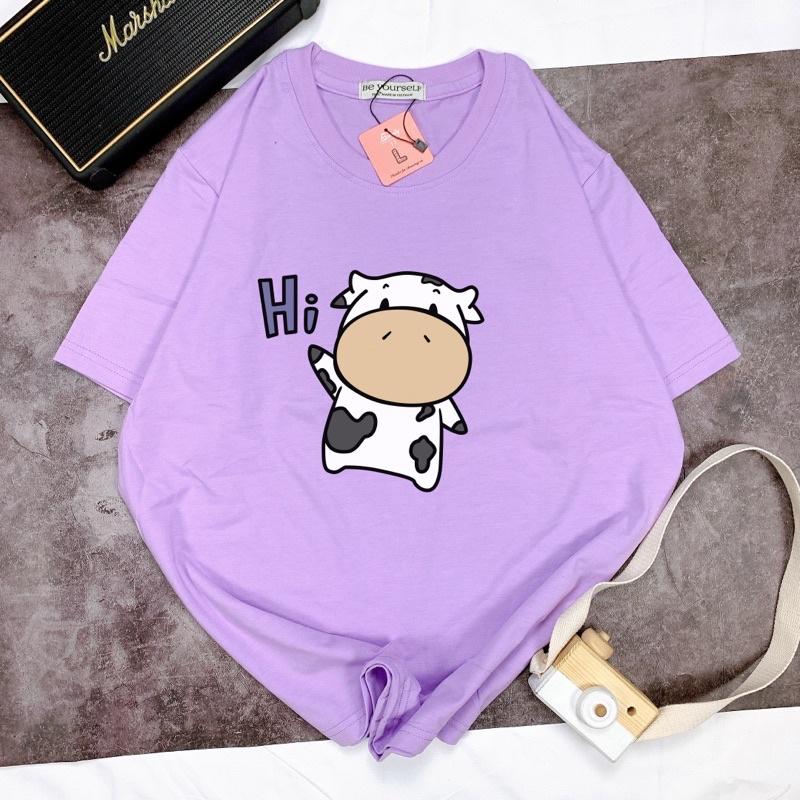 Áo Thun Tay Ngắn UNISEX in Decal CON BÒ HI - Hình chụp thật